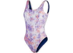 Naiste ujumistrikoo Speedo Printed Logo Deep U-Back W helelilla/oranž